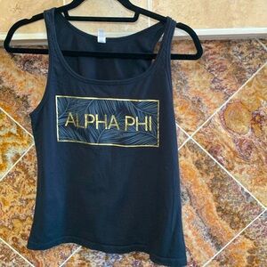 Women's Black with Gold Detail Alpha Phi Tank Top Size Small